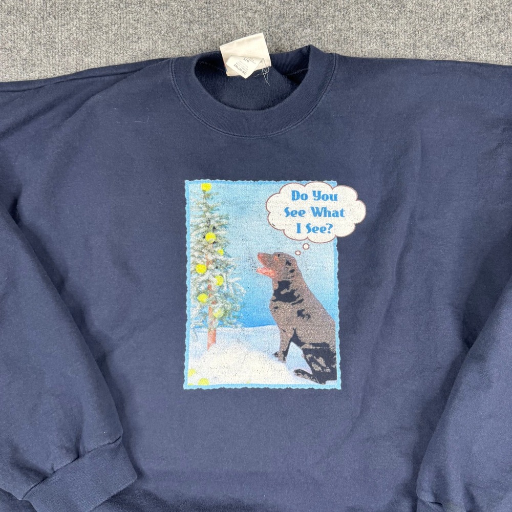 Hanes Sweatshirt Mens Size 2XL Navy Blue Christmas Black Lab Dog Graphic